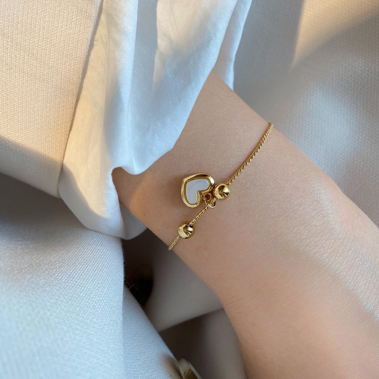 Shell White Fritillary Peach Heart Love Bracelet – Adjustable Pullable Bead Jewelry - Image 5