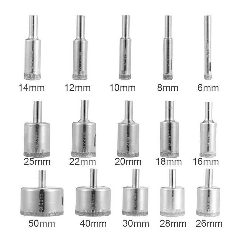 15-Piece Diamond Drill Bit Set for Glass, Stone, and Tile - Sizes 6-50mm - Image 7