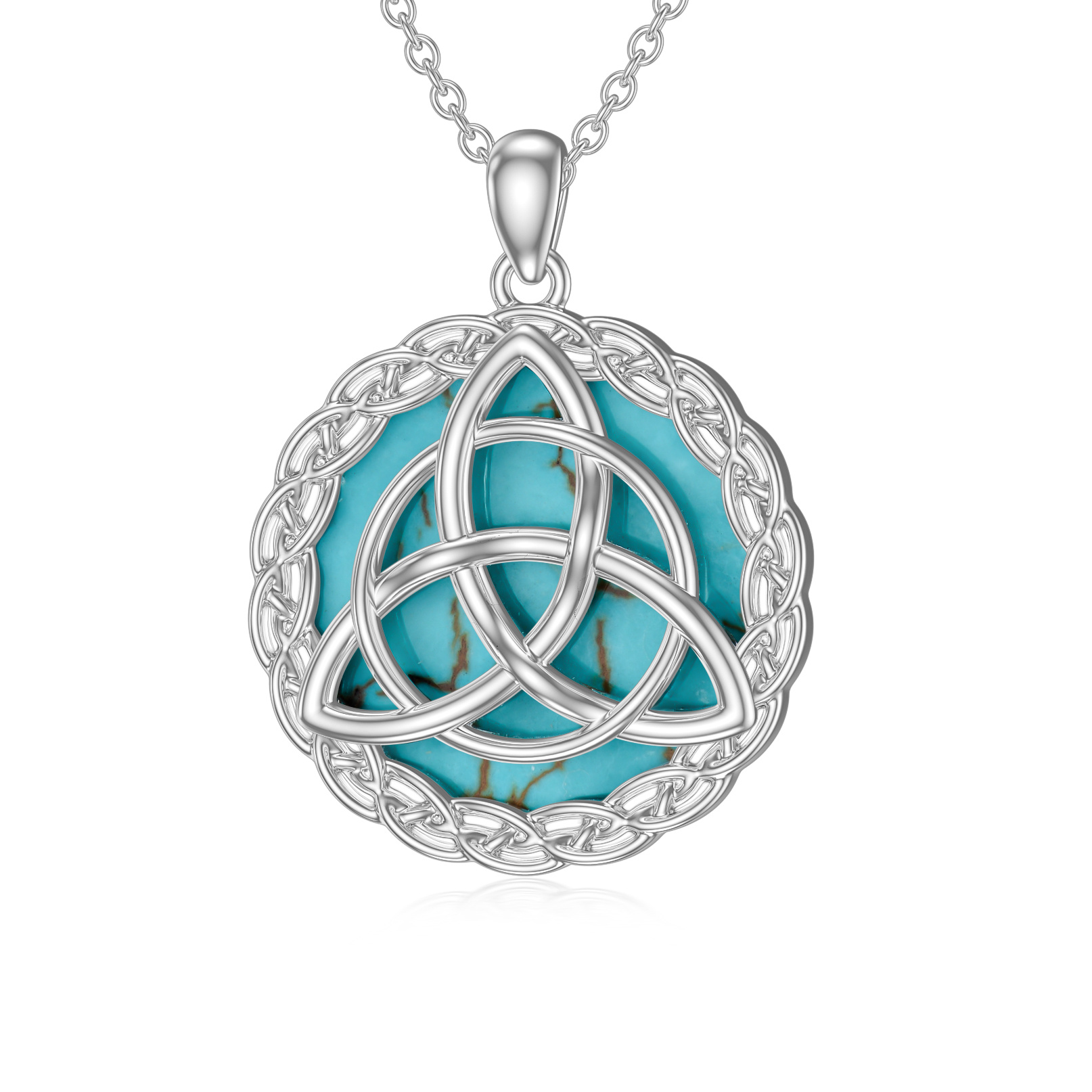 925 Sterling Silver Celtic Necklace with Genuine Turquoise Trinity Knot Pendant - Irish Good Luck Jewelry Gifts for Women