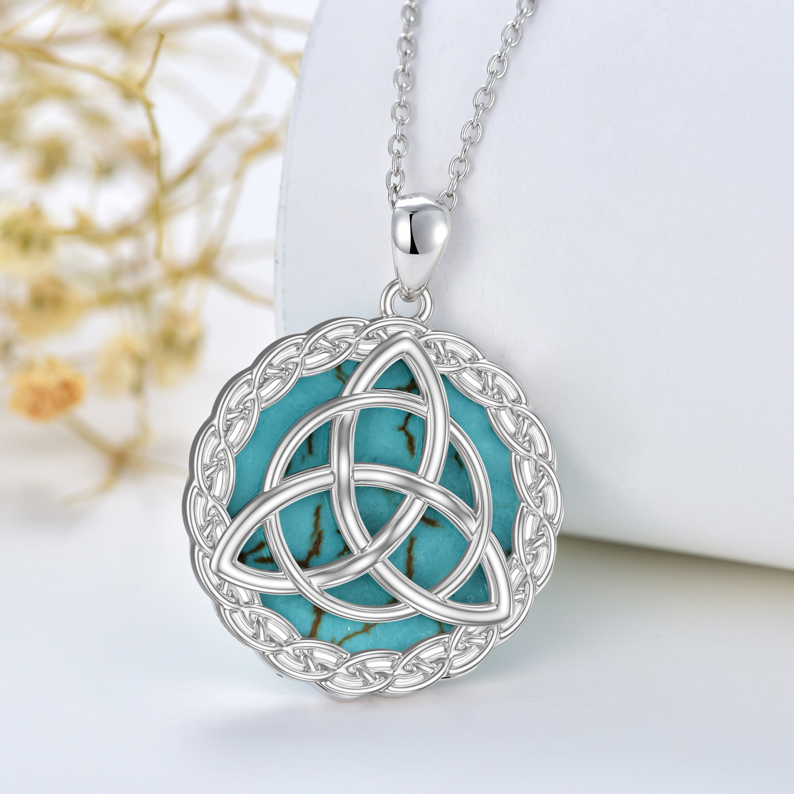 925 Sterling Silver Celtic Necklace with Genuine Turquoise Trinity Knot Pendant - Irish Good Luck Jewelry Gifts for Women - Image 3