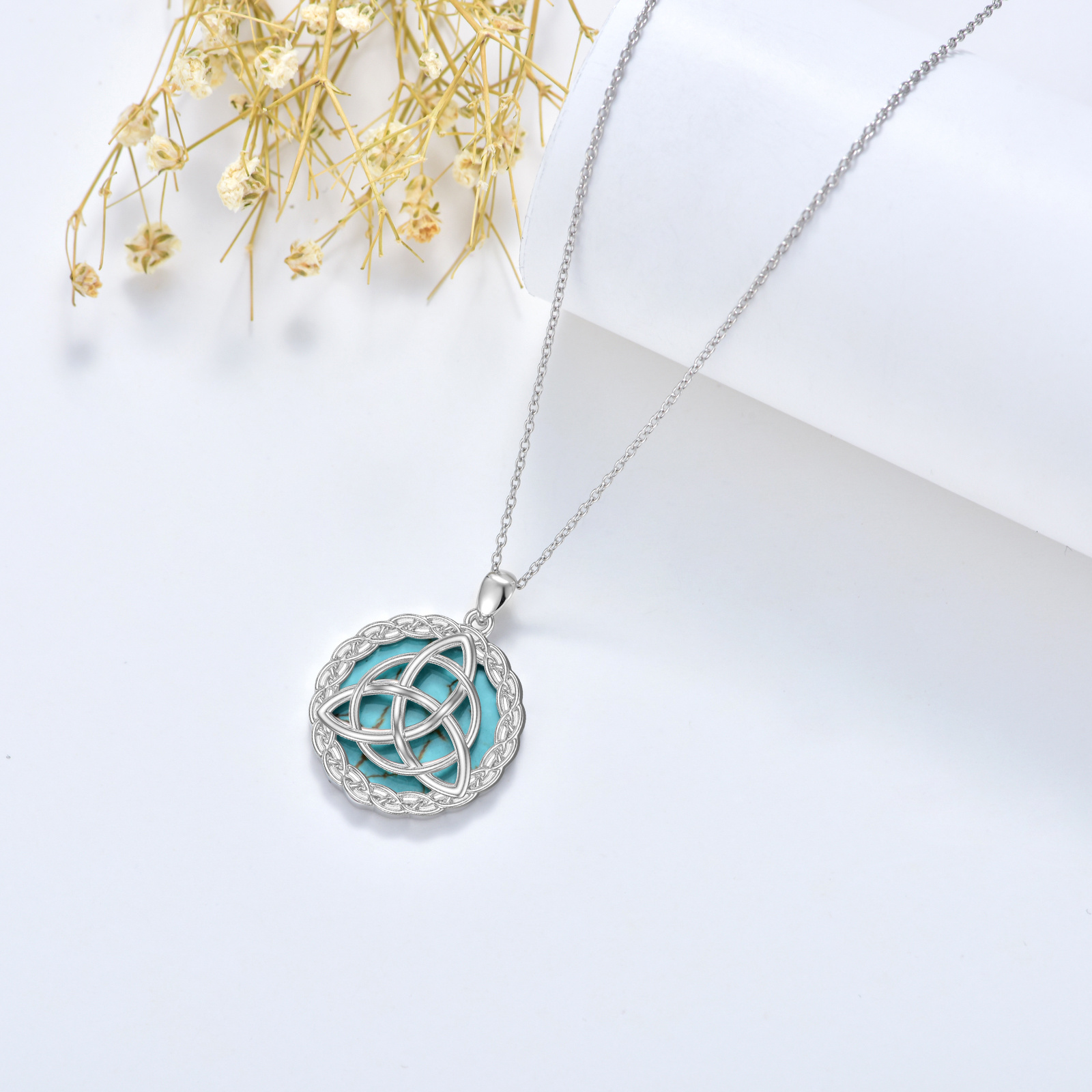 925 Sterling Silver Celtic Necklace with Genuine Turquoise Trinity Knot Pendant - Irish Good Luck Jewelry Gifts for Women - Image 4
