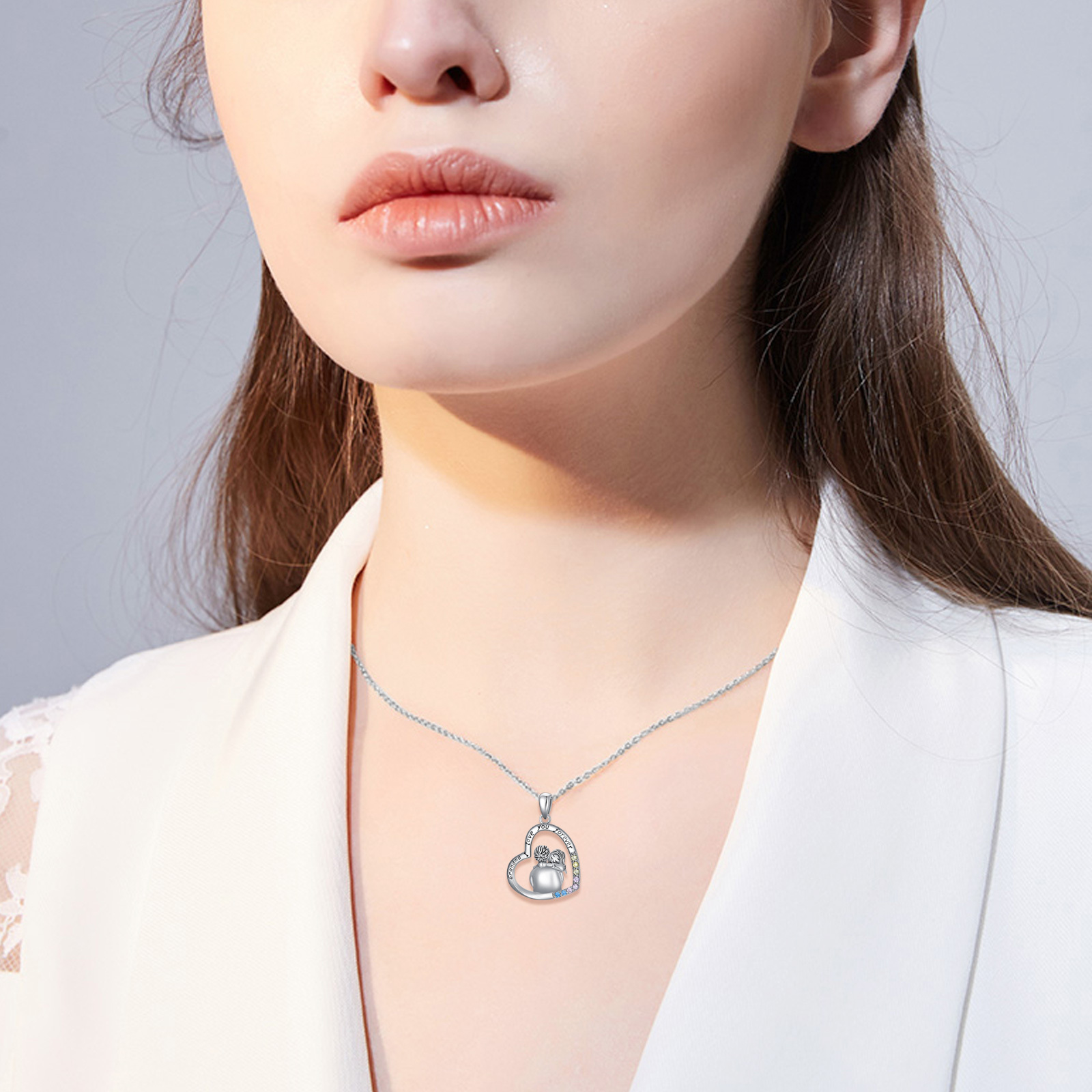 Elegant White Gold Plated Cubic Zirconia Granny Necklace in Sterling Silver - Image 2