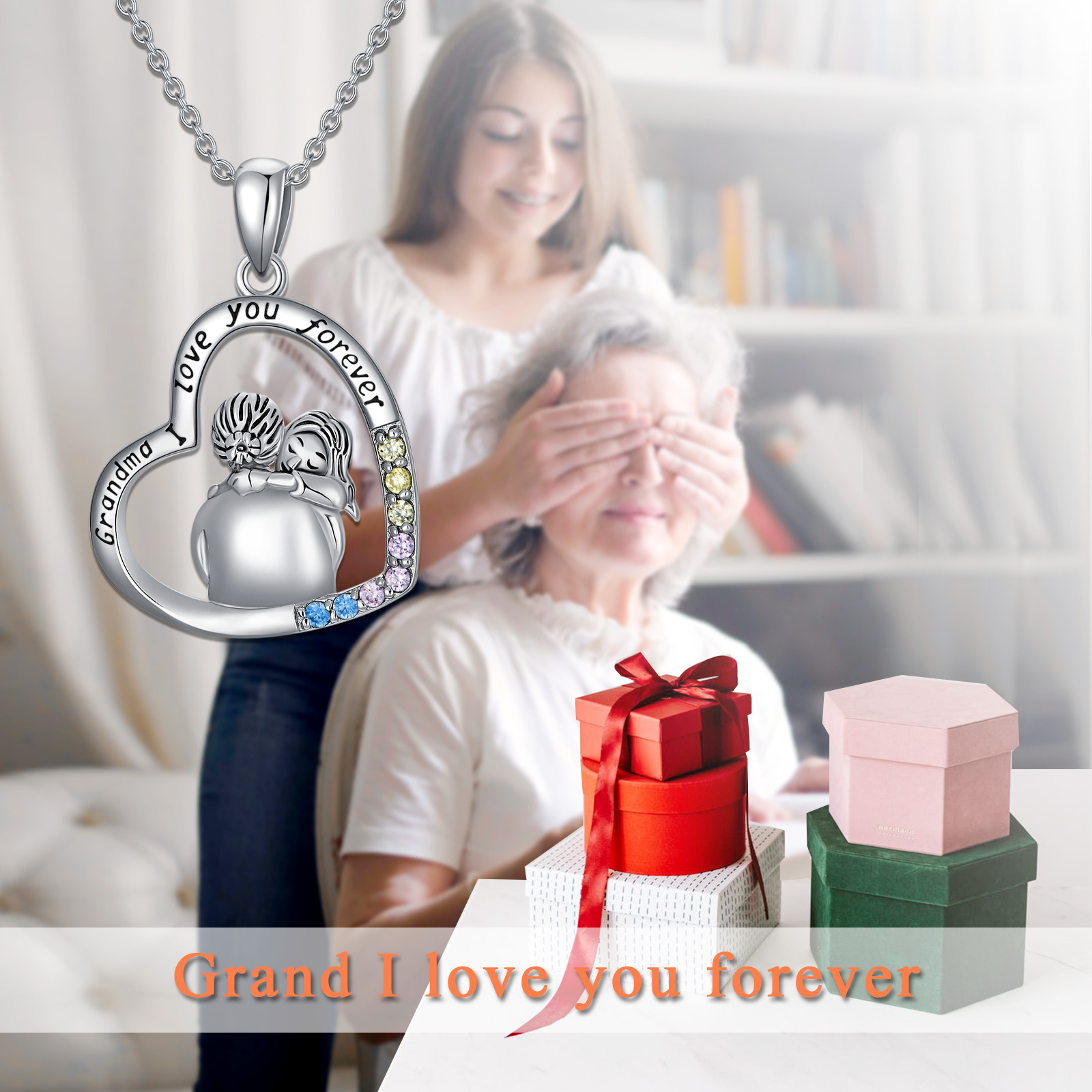 Elegant White Gold Plated Cubic Zirconia Granny Necklace in Sterling Silver - Image 5