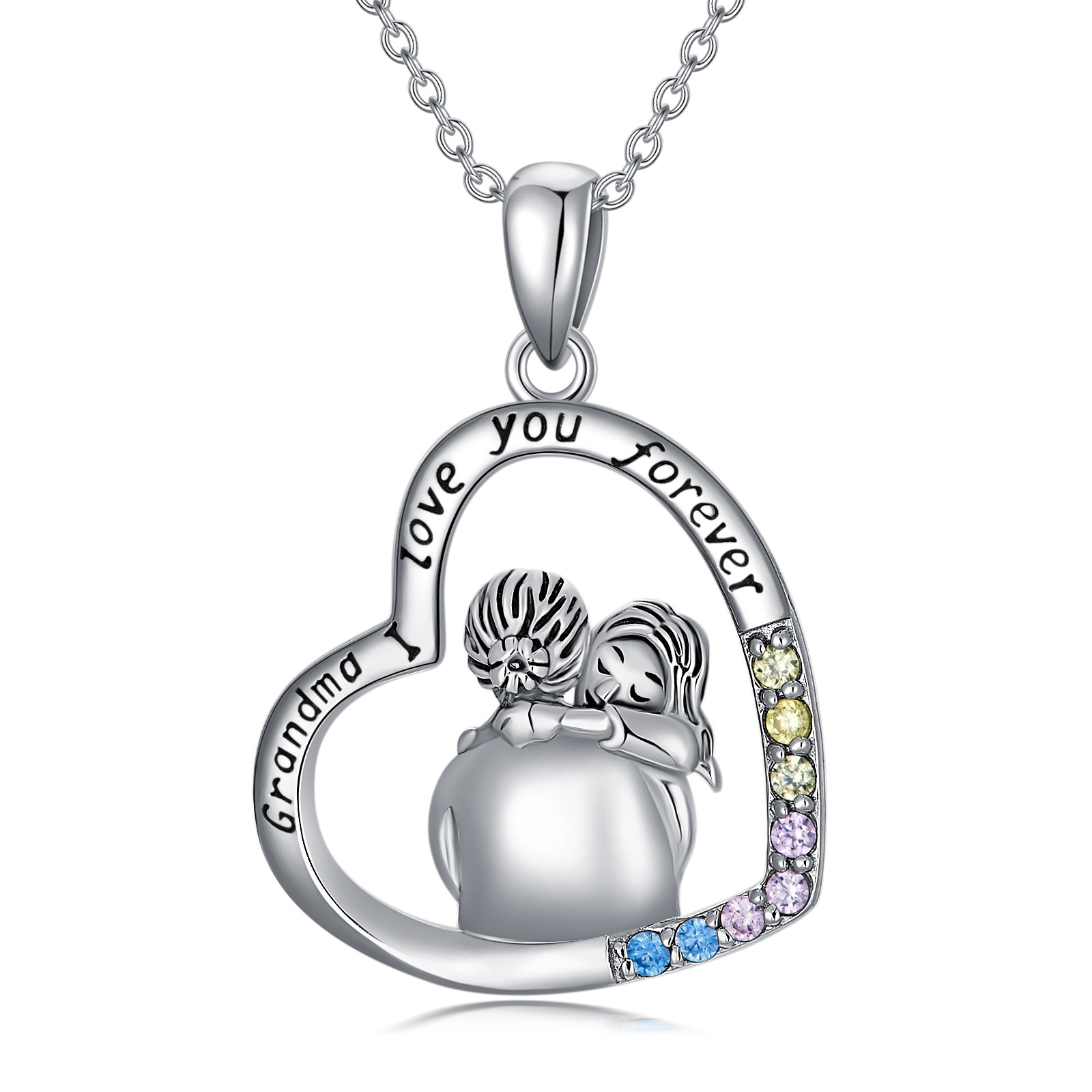 Elegant White Gold Plated Cubic Zirconia Granny Necklace in Sterling Silver - Image 6