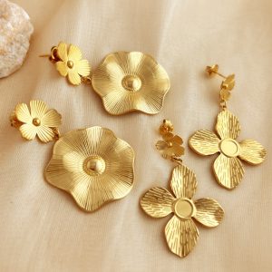 Stylish Stainless Steel Flower Line Earrings - Fashionable Accessories