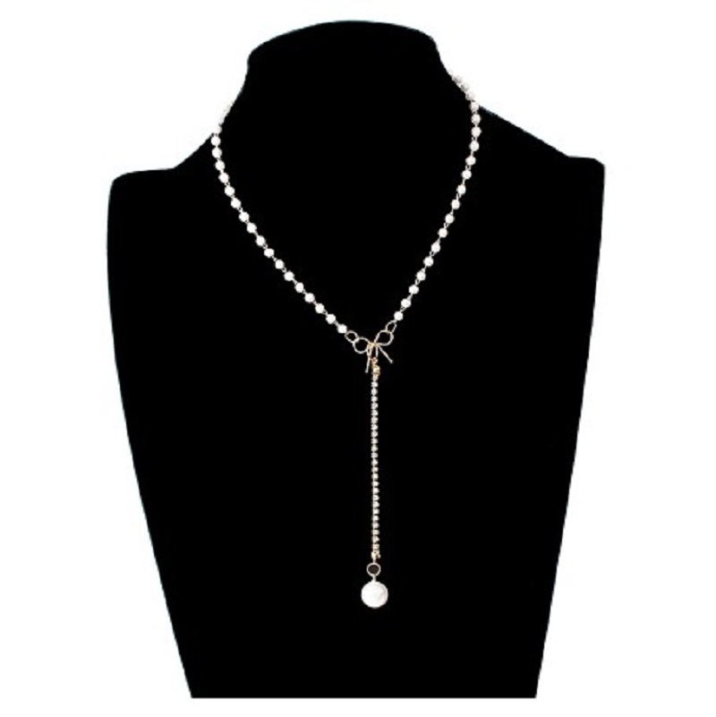Elegant Bow Long Pearl Tassel Pendant Necklace - European & American Style - Image 2