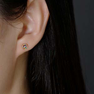 Stylish Women's Mixed Color Inlaid Zircon Sterling Silver Stud Earrings