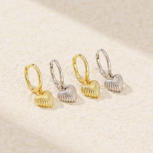 Vintage Silver Gold Heart-Shaped Earrings with Shell Pattern for Women