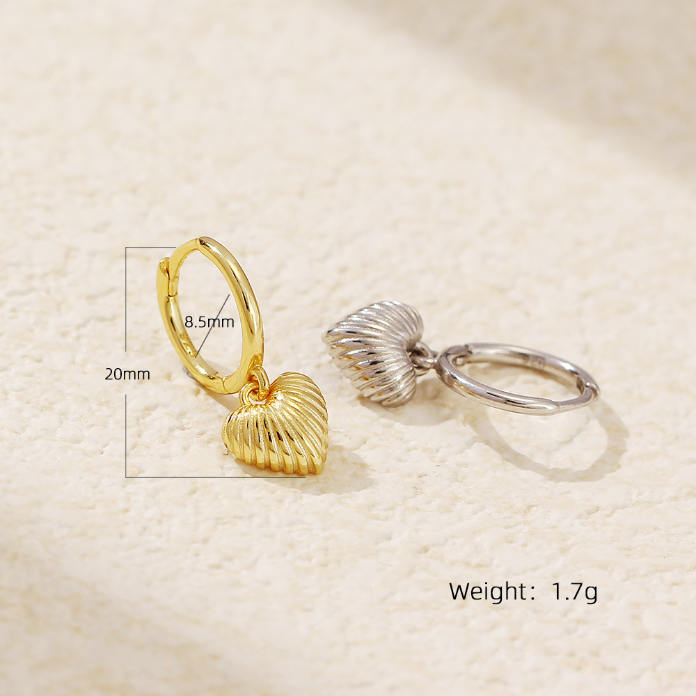 Vintage Silver Gold Heart-Shaped Earrings with Shell Pattern for Women - Image 4