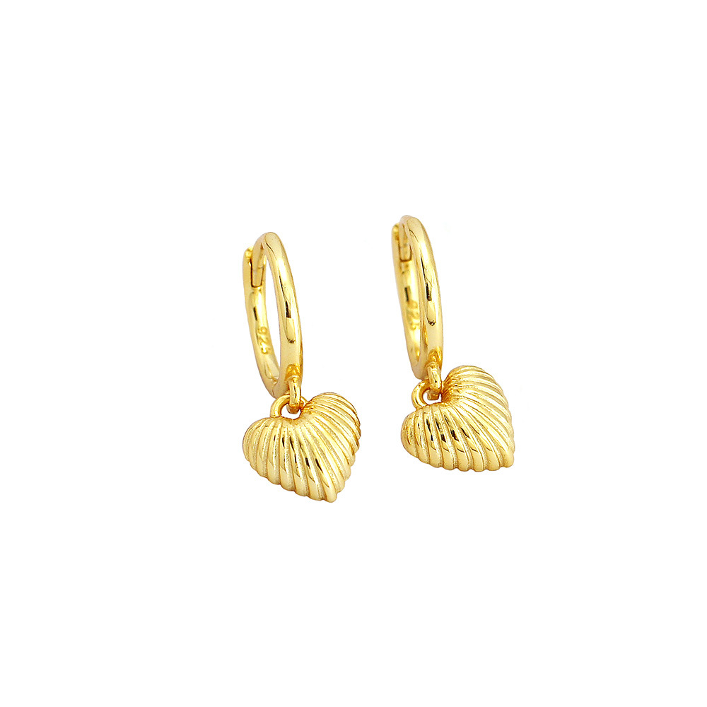 Vintage Silver Gold Heart-Shaped Earrings with Shell Pattern for Women - Image 5