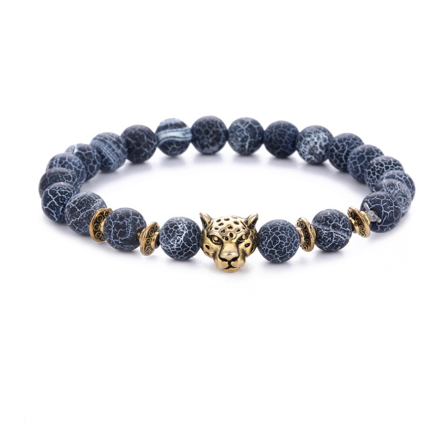 Agate Alloy Leopard Head Beaded Bracelet - Unique & Stylish Accessory