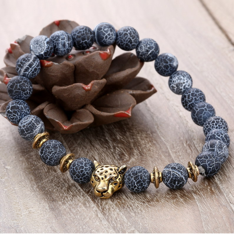 Agate Alloy Leopard Head Beaded Bracelet - Unique & Stylish Accessory - Image 2