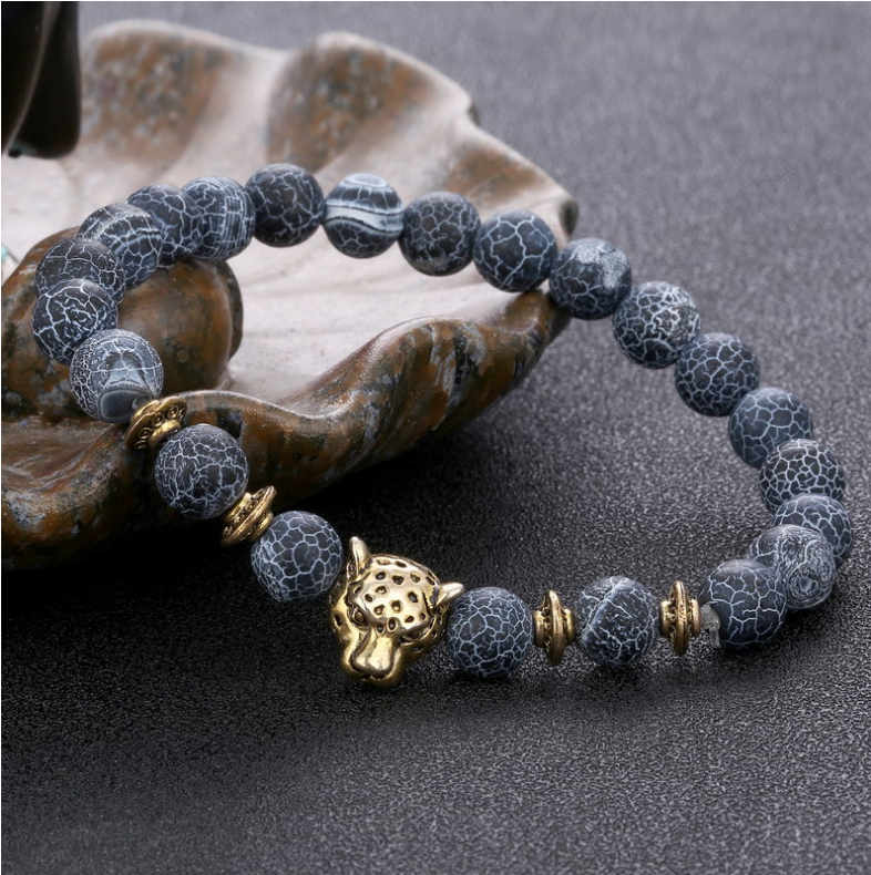 Agate Alloy Leopard Head Beaded Bracelet - Unique & Stylish Accessory - Image 3