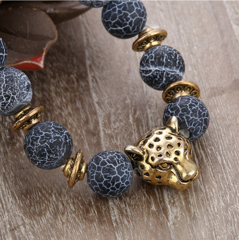 Agate Alloy Leopard Head Beaded Bracelet - Unique & Stylish Accessory - Image 4