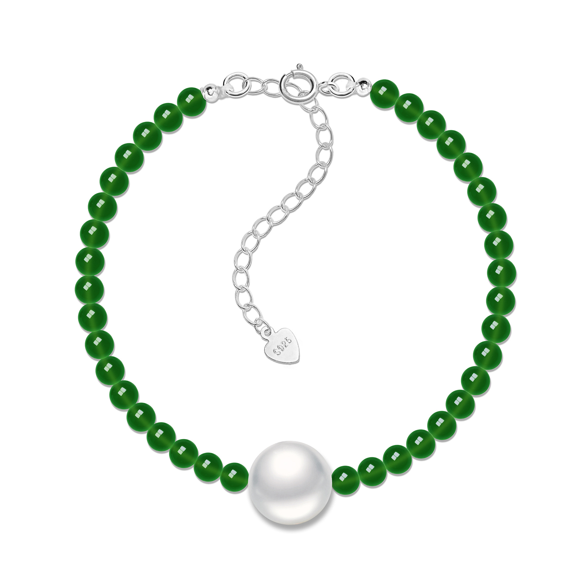 Elegant Silver White Green Chalcedony and Pearl Bracelet for Women - Image 5