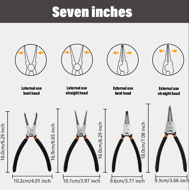4-Piece Set of 7-Inch Snap Pliers, Model SKQ-004 - Essential Tool Kit