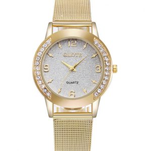 Golden Mesh Belt Alloy Electronic Watch for Men and Women