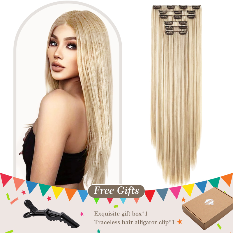 Holdbalance 24-Inch Straight Clip-In Hair Extensions for Women - 6PCS Soft, Natural Synthetic Hairpieces - Image 2