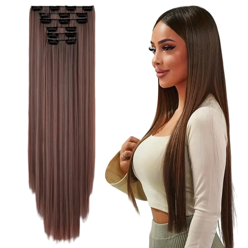 Holdbalance 24-Inch Straight Clip-In Hair Extensions for Women - 6PCS Soft, Natural Synthetic Hairpieces - Image 3