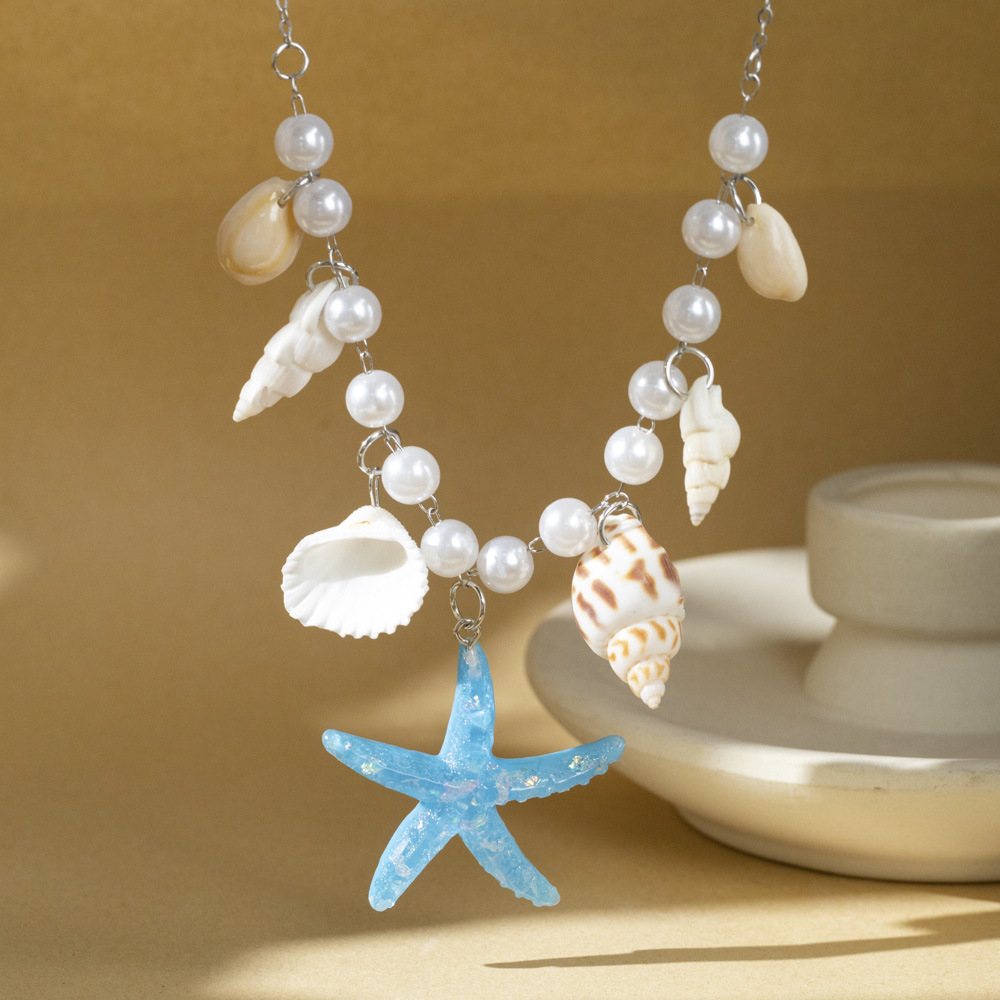 Stylish Pearl Conch Starfish Necklace - Trendy Shell Clavicle Chain - Image 2