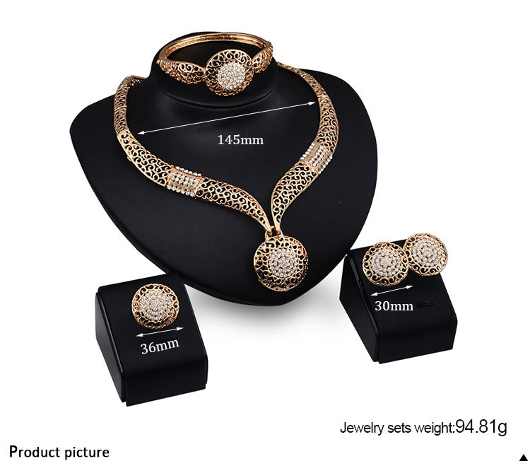 Elegant Four-Piece Jewelry Set: Necklace, Earrings, and Ring Collection - Image 3