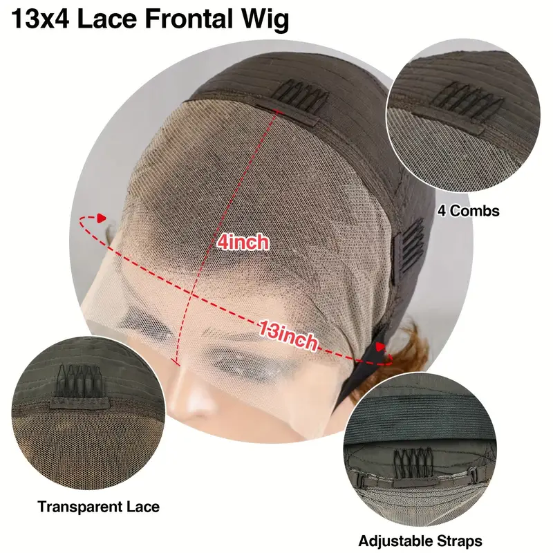 Wave Head Non-toxic Wig - Short Straight Human Hair, Glue-free 13x4 HD Lace Front Wig in Brown. - Image 2