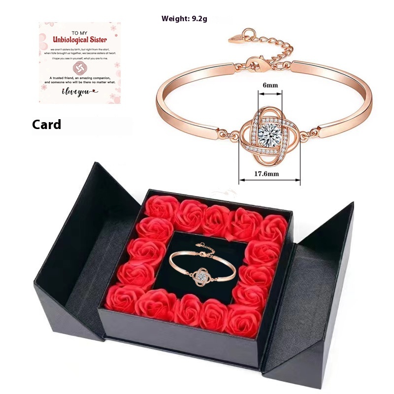 Stylish Women's Rhinestone Four-leaf Clover Bracelet - Effortless Fashion Elegance - Image 7