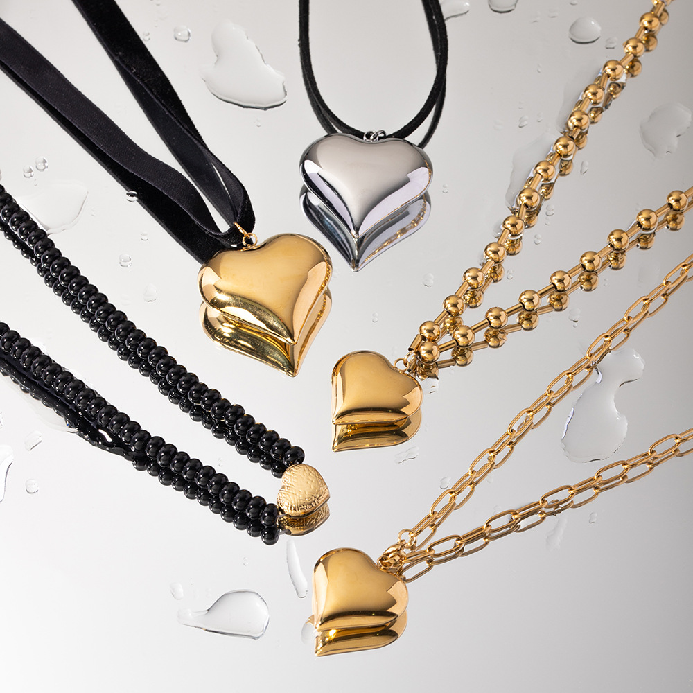 Gold Plated Stainless Steel Smooth Love Heart Necklace - Hypo-Allergenic, Tarnish & Water Resistant Chunky Jewelry for Women