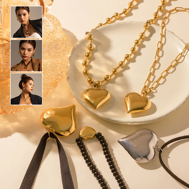 Gold Plated Stainless Steel Smooth Love Heart Necklace - Hypo-Allergenic, Tarnish & Water Resistant Chunky Jewelry for Women - Image 11