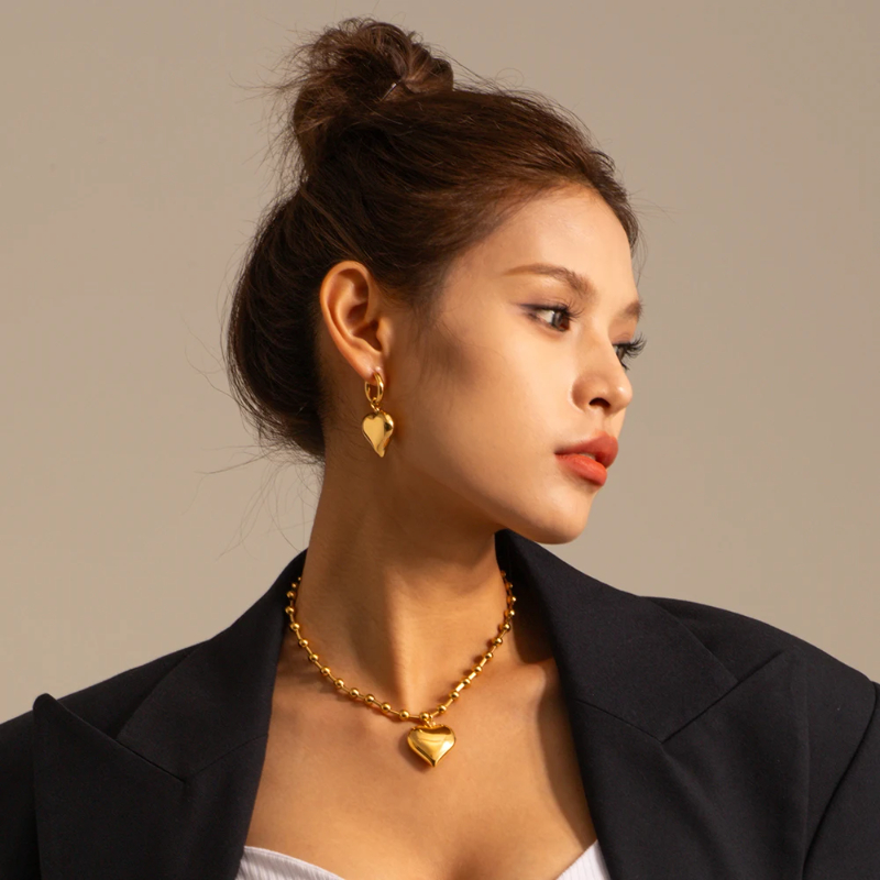 Gold Plated Stainless Steel Smooth Love Heart Necklace - Hypo-Allergenic, Tarnish & Water Resistant Chunky Jewelry for Women - Image 20