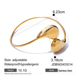Trendy Minar Hip Hop Fashion Jewelry Irregular Water Drop Twist Bangles for Women - Adjustable Titanium Steel Cuff Bracelet with 18K Gold PVD Plating