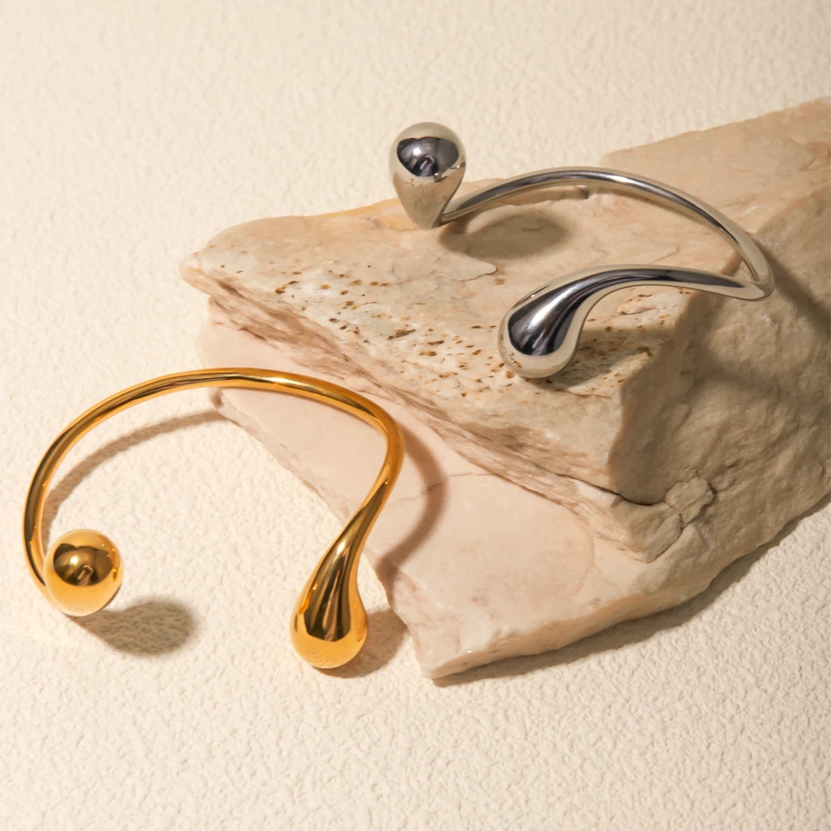 Trendy Minar Hip Hop Fashion Jewelry Irregular Water Drop Twist Bangles for Women - Adjustable Titanium Steel Cuff Bracelet with 18K Gold PVD Plating - Image 4