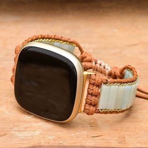 Stylish Vintage Strap for Fitbit Versa 2 & 3 - Adjustable Women's Patchwork Stone Weave Bracelet Accessory