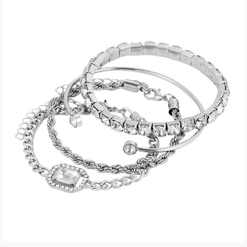 Bohemian 4 Pcs Crystal Bracelet Set for Women | Vintage Luxury Twisted Cuff Chains & Armband Jewelry Accessories - Image 5