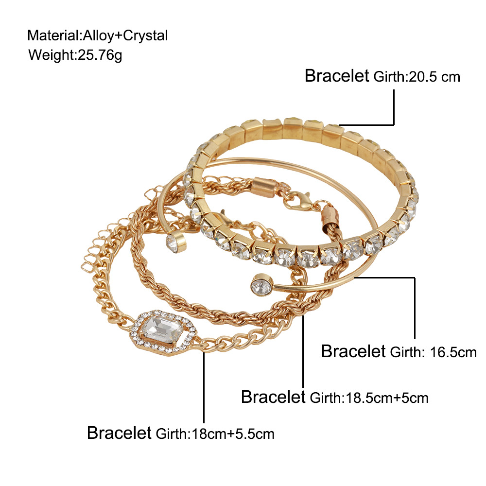 Bohemian 4 Pcs Crystal Bracelet Set for Women | Vintage Luxury Twisted Cuff Chains & Armband Jewelry Accessories - Image 7