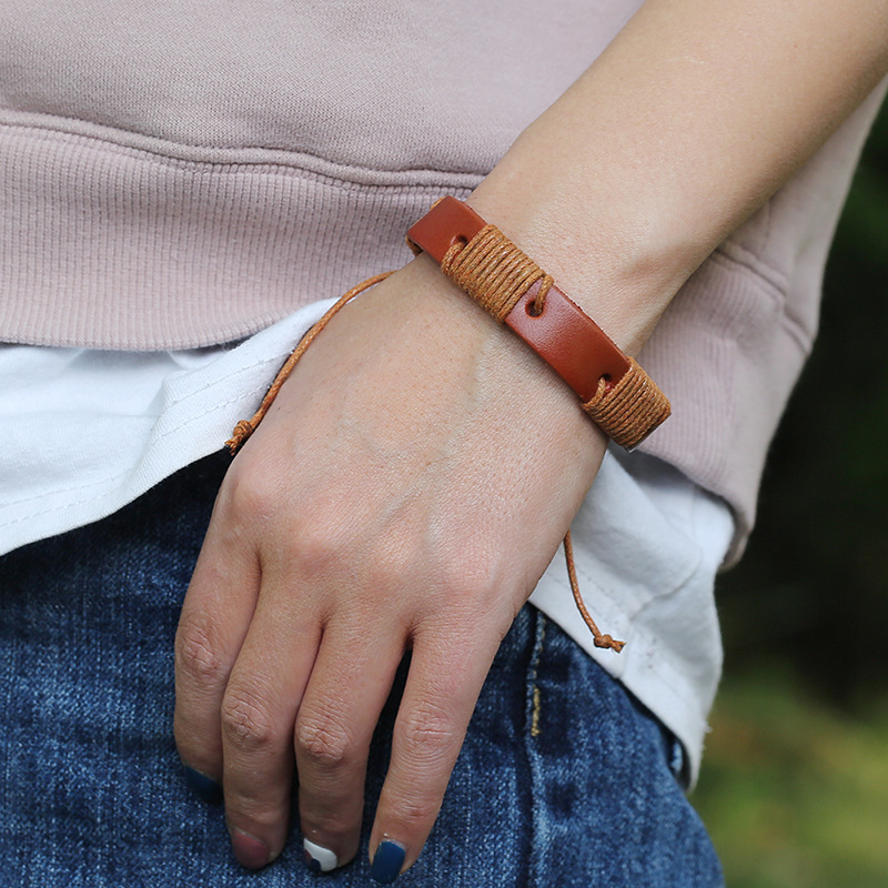 Vintage Weave Cattle Leather Bracelet - Stylish & Simple Design - Image 8