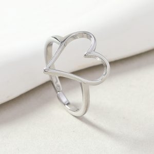 Stylish Stainless Steel Heart-Shaped Open Ring - Fashionable Cutting Design
