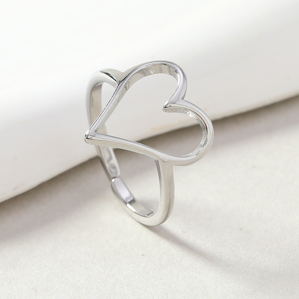 Stylish Stainless Steel Heart-Shaped Open Ring - Fashionable Cutting Design