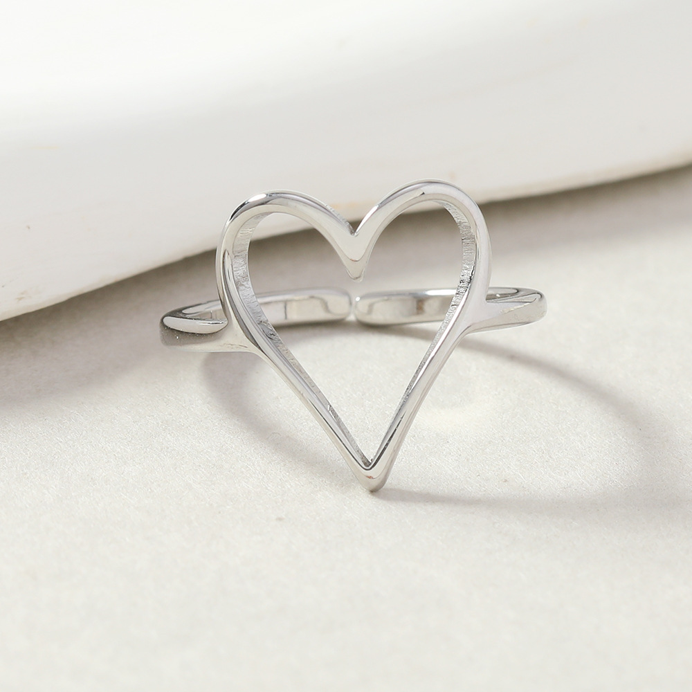 Stylish Stainless Steel Heart-Shaped Open Ring - Fashionable Cutting Design - Image 2