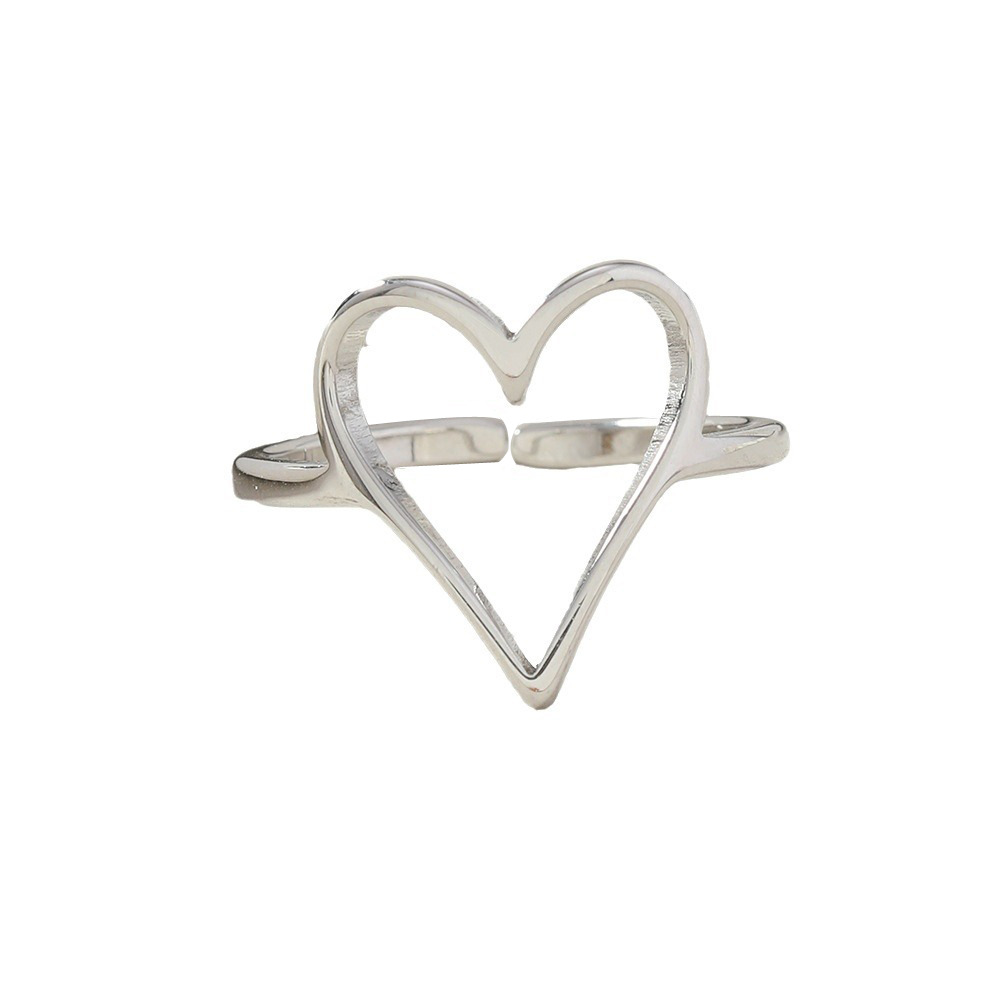 Stylish Stainless Steel Heart-Shaped Open Ring - Fashionable Cutting Design - Image 4
