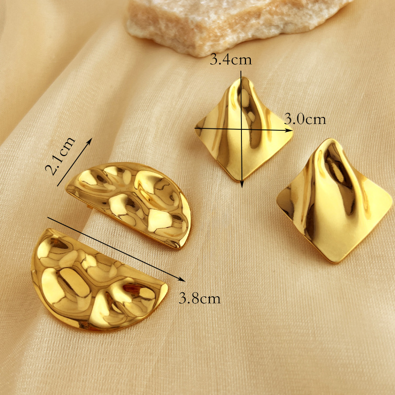 Bold 18K Gold Stainless Steel Concave-Convex Earrings for Women - Image 4
