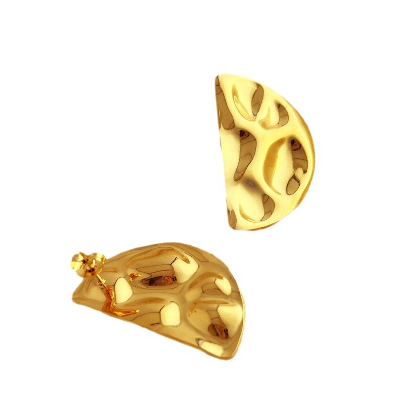 Bold 18K Gold Stainless Steel Concave-Convex Earrings for Women - Image 5