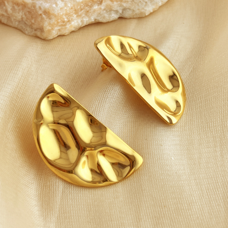 Bold 18K Gold Stainless Steel Concave-Convex Earrings for Women - Image 6