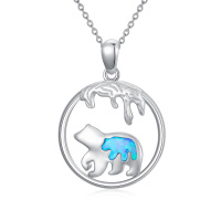 Mama Bear Necklace in Sterling Silver - Mother Daughter Blue Opal Animal Pendant Gift for Women and Girls