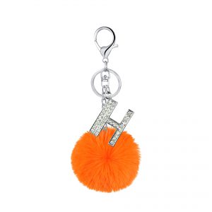 26 Vibrant Colors Rex Rabbit Fur Ball Keychain with Diamond English Letters