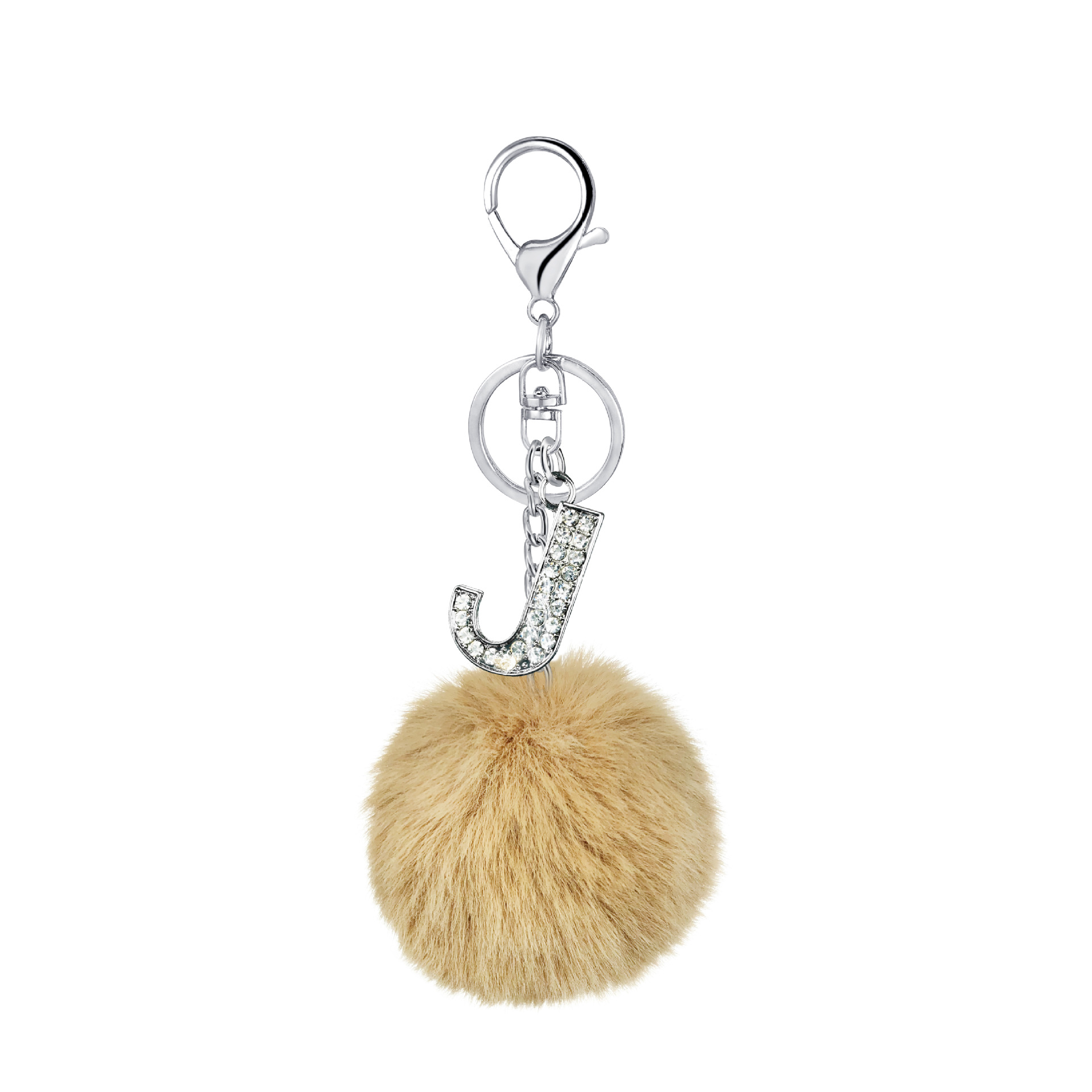 26 Vibrant Colors Rex Rabbit Fur Ball Keychain with Diamond English Letters - Image 3