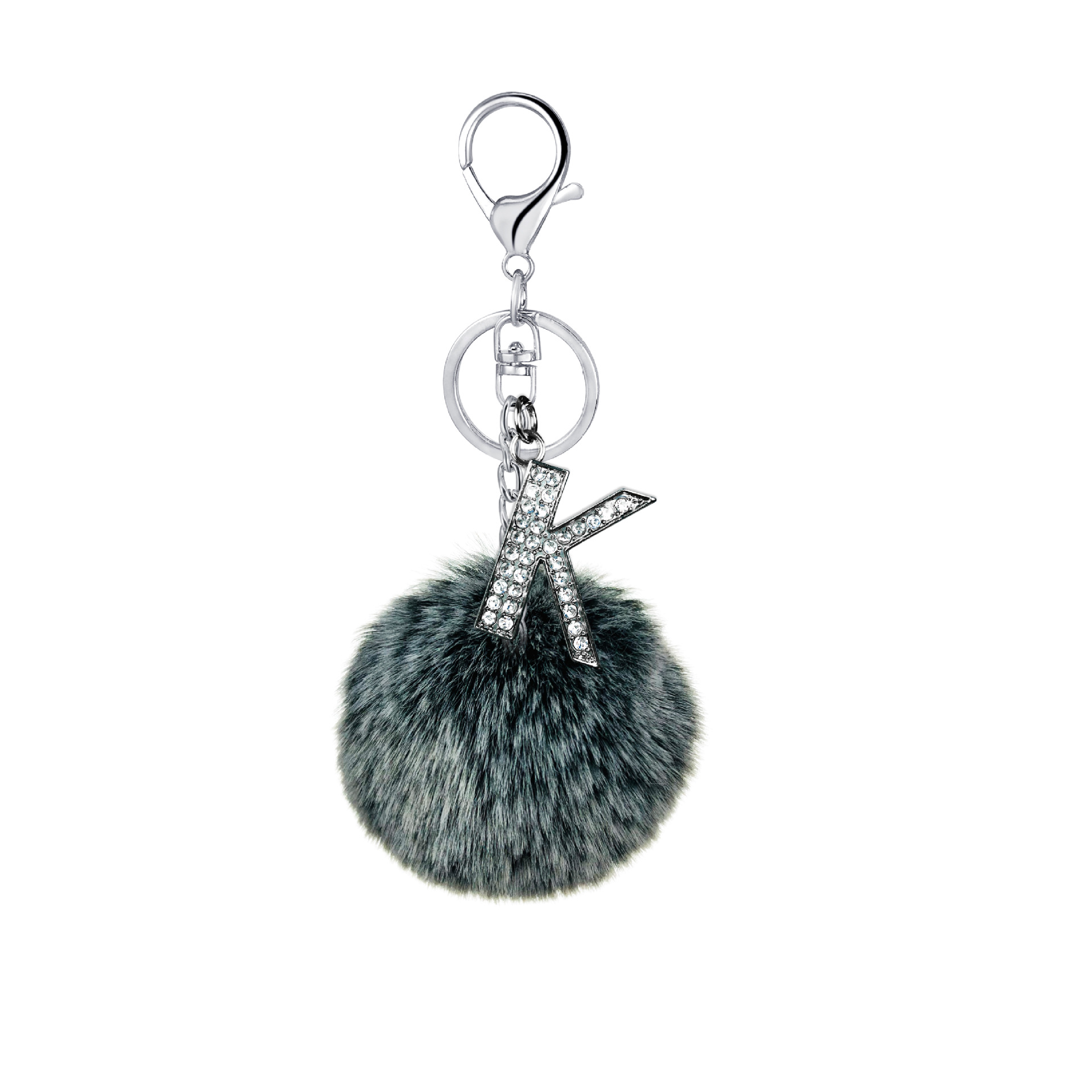26 Vibrant Colors Rex Rabbit Fur Ball Keychain with Diamond English Letters - Image 4