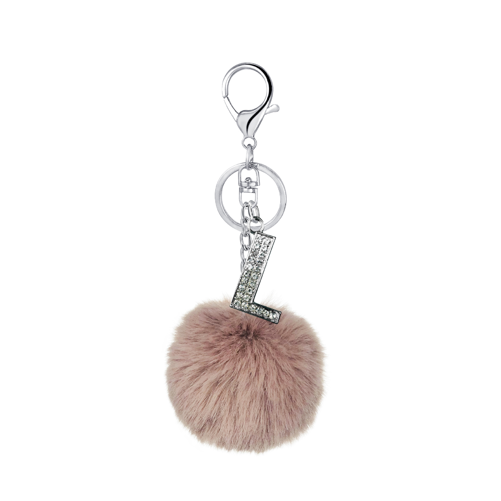 26 Vibrant Colors Rex Rabbit Fur Ball Keychain with Diamond English Letters - Image 5