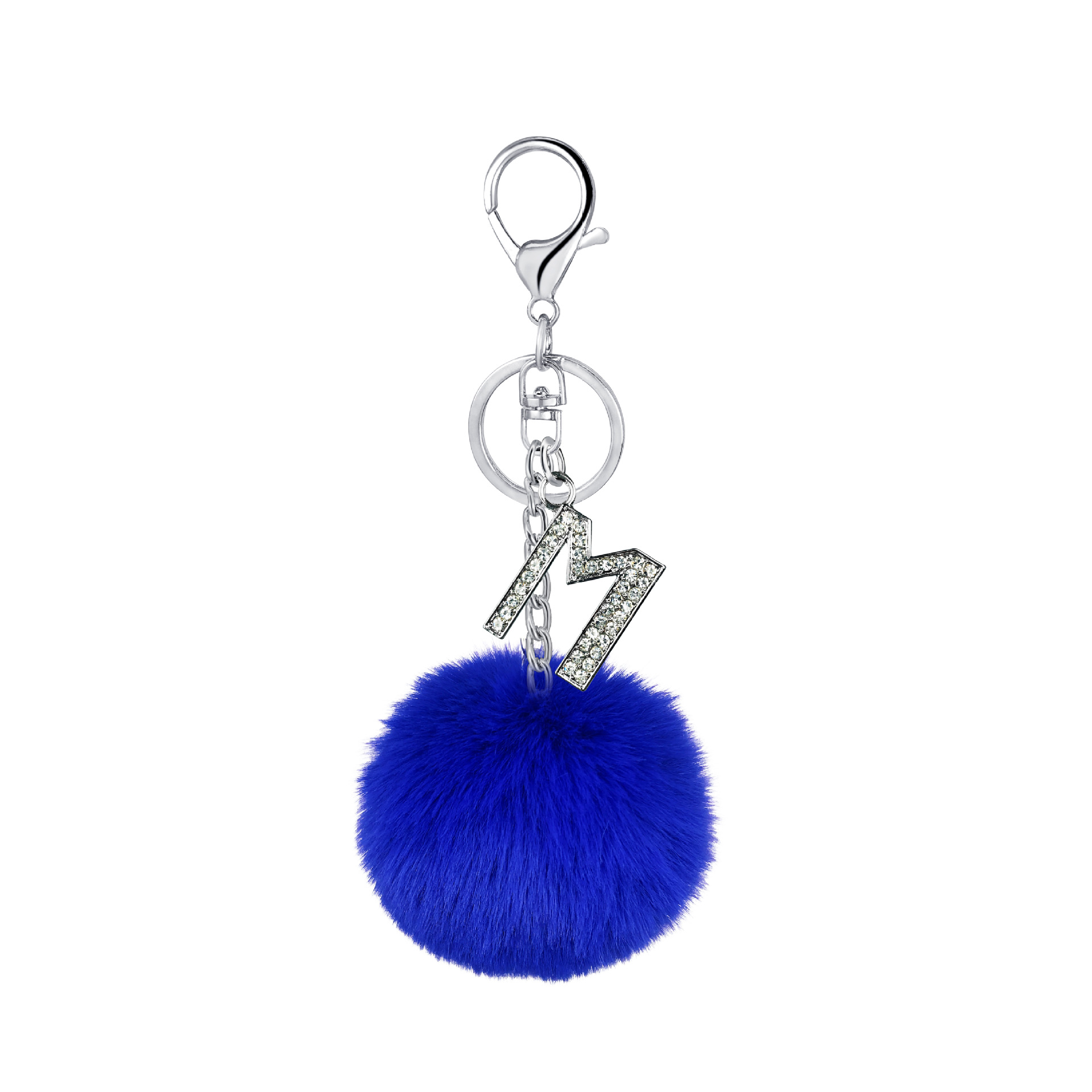 26 Vibrant Colors Rex Rabbit Fur Ball Keychain with Diamond English Letters - Image 6