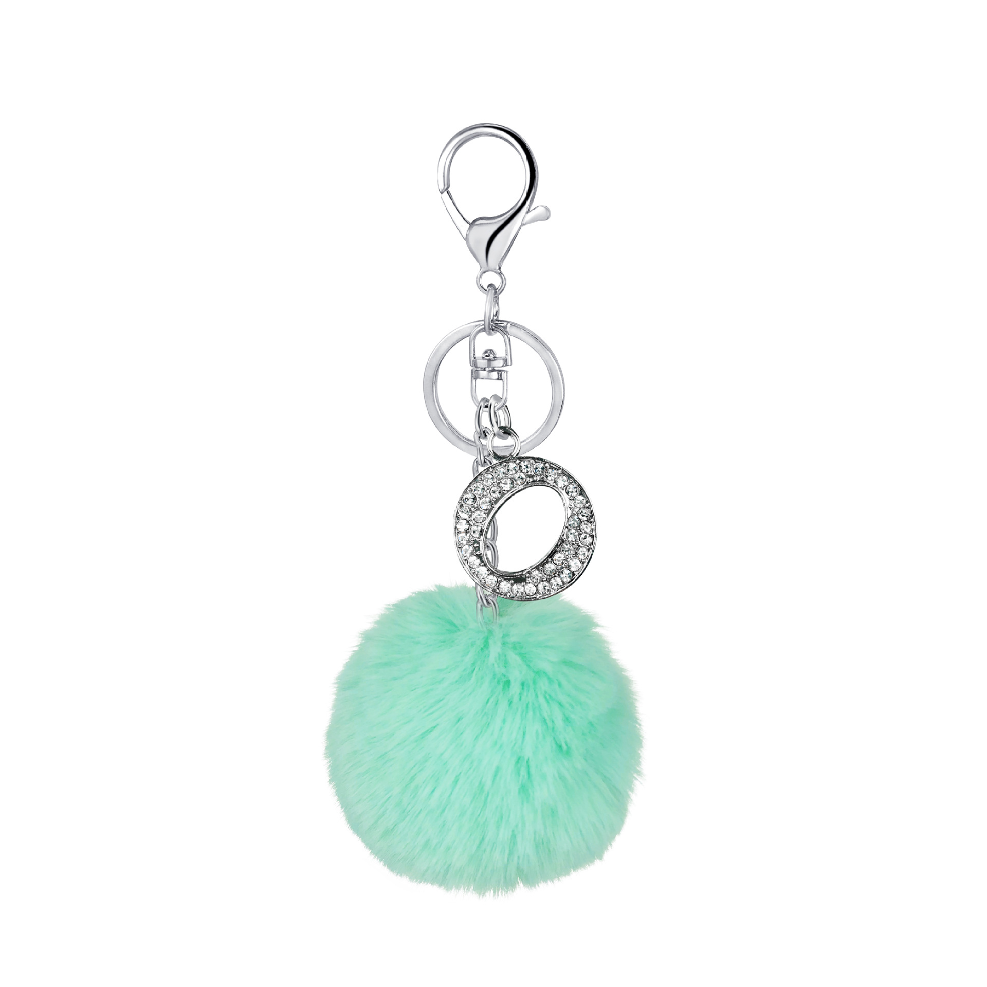26 Vibrant Colors Rex Rabbit Fur Ball Keychain with Diamond English Letters - Image 8